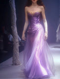 Fairy-tale Mermaid Sweetheart Light Grape Long Prom Dresses Formal Dress Birthday Outfits Prom Gown HZ0311