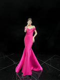 Modest Mermaid Off The Shoulder Hot Pink Prom Dresses Long Party Dress 18th Birthday Outfits Graduation Dress HZ0311