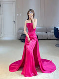 Chic Mermaid Strapless Satin Long Prom Dresses For Teens Formal Dress Birthday Outfits Prom Gown HZ0311