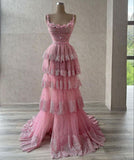 Chic Ball Gown Spaghetti Straps Pink Floor Length Prom Dresses Formal Dress Birthday Outfits Prom Gown HZ0311