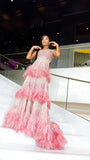 Chic Ball Gown One Shoulder Sequin Pink Floor Length Prom Dresses Formal Dress Birthday Outfits Prom Gown HZ0311