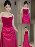Pretty Sheath Strapless Fuchsia Senior Aesthetic Prom Dresses Satin Prom Gowns Formal Outfits Graduation Dress HZ0311