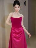 Pretty Sheath Strapless Fuchsia Senior Aesthetic Prom Dresses Satin Prom Gowns Formal Outfits Graduation Dress HZ0311