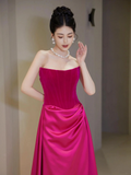 Pretty Sheath Strapless Fuchsia Senior Aesthetic Prom Dresses Satin Prom Gowns Formal Outfits Graduation Dress HZ0311