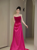 Pretty Sheath Strapless Fuchsia Senior Aesthetic Prom Dresses Satin Prom Gowns Formal Outfits Graduation Dress HZ0311