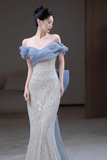 Classy Mermaid Off The Shoulder Sequin Prom Dresses Formal Dress 18th Birthday Outfits Prom Gown HZ0311