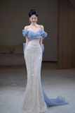 Classy Mermaid Off The Shoulder Sequin Prom Dresses Formal Dress 18th Birthday Outfits Prom Gown HZ0311