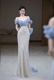 Classy Mermaid Off The Shoulder Sequin Prom Dresses Formal Dress 18th Birthday Outfits Prom Gown HZ0311