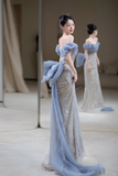 Classy Mermaid Off The Shoulder Sequin Prom Dresses Formal Dress 18th Birthday Outfits Prom Gown HZ0311