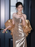 Shinning Mermaid Sweetheart Sequin Gold Prom Dresses Formal Dress 18th Birthday Outfits Prom Gown HZ0311