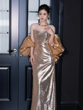 Shinning Mermaid Sweetheart Sequin Gold Prom Dresses Formal Dress 18th Birthday Outfits Prom Gown HZ0311