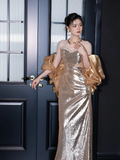 Shinning Mermaid Sweetheart Sequin Gold Prom Dresses Formal Dress 18th Birthday Outfits Prom Gown HZ0311