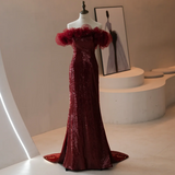 Classy Mermaid Off The Shoulder Burgundy Sequin Prom Dresses Formal Dress 18th Birthday Outfits Prom Gown HZ0311