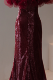 Classy Mermaid Off The Shoulder Burgundy Sequin Prom Dresses Formal Dress 18th Birthday Outfits Prom Gown HZ0311