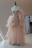 Shinning A line Strapless Sequin Pink Beaded Prom Dresses Formal Dress 18th Birthday Outfits Prom Gown HZ0311