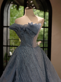 Charming Ball Gown Strapless Dusty Blue Tulle Pleated Long Quinceanera Dress Sweet 15 16 Dresses HZ0311