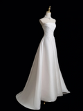 Vintage Ball Gown Strapless Sleeveless Satin Fitted Long Wedding Dress Bride Gown Wedding Dresses HZ0311