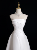 Timeless Ball Gown Strapless Sleeveless Satin Fitted Long Wedding Dress Bride Gown Wedding Dresses HZ0311