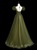 Retro A line Strapless Tulle Olive Green Tulle Long Prom Dresses Impress 18th Birthday Outfits Prom Gown HZ0311