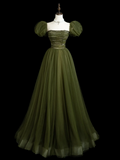 Retro A line Strapless Tulle Olive Green Tulle Long Prom Dresses Impress 18th Birthday Outfits Prom Gown HZ0311