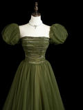 Retro A line Strapless Tulle Olive Green Tulle Long Prom Dresses Impress 18th Birthday Outfits Prom Gown HZ0311