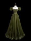 Retro A line Strapless Tulle Olive Green Tulle Long Prom Dresses Impress 18th Birthday Outfits Prom Gown HZ0311