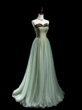Retro A line Strapless Tulle Light Green Long Prom Dresses Impress 18th Birthday Outfits Prom Gown HZ0311