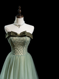 Retro A line Strapless Tulle Light Green Long Prom Dresses Impress 18th Birthday Outfits Prom Gown HZ0311