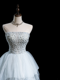 Timeless Ball Gown Strapless Light Sky Blue Tulle Long Prom Dresses For Teens Formal Dress Floor Length Prom Gown HZ0311