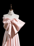 Retro A Line Strapless Pink Satin Long Prom Dresses Impress 18th Birthday Outfits Prom Gown HZ0311