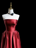 Retro A Line Strapless Burgundy Satin Long Prom Dresses Impress 18th Birthday Outfits Prom Gown HZ0311