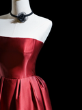 Retro A Line Strapless Burgundy Satin Long Prom Dresses Impress 18th Birthday Outfits Prom Gown HZ0311