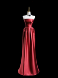 Retro A Line Strapless Burgundy Satin Long Prom Dresses Impress 18th Birthday Outfits Prom Gown HZ0311