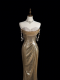 Sparkle Mermaid Sweetheart Gold Sequin Long Prom Dresses Impress 18th Birthday Outfits Prom Gown HZ0311