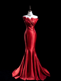 Retro Mermaid Strapless Burgundy Satin Long Prom Dresses Impress 18th Birthday Outfits Prom Gown HZ0311