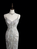 Vintage Mermaid Spaghetti Strap Sleeveless Sequin Fitted Beaded Long Wedding Dress Bride Gown Wedding Dresses HZ0311