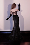 Sparkle Mermaid Spaghetti Straps Black Sequin Long Prom Dresses Impress 18th Birthday Outfits Prom Gown HZ0311