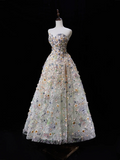 Beautiful Ball Gown Sweetheart Tulle Flowers Long Prom Dresses Impress Sweet 16 Birthday Outfits Prom Gown HZ0311