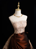 Vintage Ball Gown Strapless Brown Satin Long Prom Dresses Impress Sweet 16 Birthday Outfits Prom Gown HZ0311