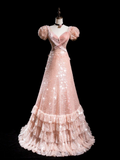 Retro A Line Sweetheart Blush Pink Velvet Sequin Long Prom Dresses Impress 18th Birthday Outfits Prom Gown HZ0311
