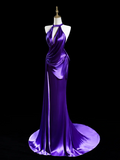 Modest Mermaid Scoop Neck Grape Silk Satin Long Prom Dresses Impress 19th Birthday Outfits Prom Gown HZ0311