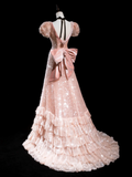 Retro A Line Sweetheart Blush Pink Velvet Sequin Long Prom Dresses Impress 18th Birthday Outfits Prom Gown HZ0311