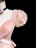 Retro A Line Sweetheart Blush Pink Velvet Sequin Long Prom Dresses Impress 18th Birthday Outfits Prom Gown HZ0311