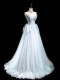 Pretty Ball Gown Sweetheart Light Sky Blue Tulle Senior Aesthetic Prom Dresses Prom Gowns Formal Outfits Graduation Dress HZ0311