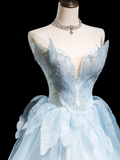Pretty Ball Gown Sweetheart Light Sky Blue Tulle Senior Aesthetic Prom Dresses Prom Gowns Formal Outfits Graduation Dress HZ0311