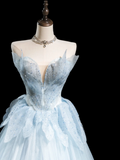 Pretty Ball Gown Sweetheart Light Sky Blue Tulle Senior Aesthetic Prom Dresses Prom Gowns Formal Outfits Graduation Dress HZ0311