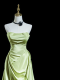 Simple Sheath Strapless Mint Green Satin Pleated Long Prom Dresses Formal Dress 18th Birthday Outfits Prom Gown HZ0311