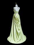 Simple Sheath Strapless Mint Green Satin Pleated Long Prom Dresses Formal Dress 18th Birthday Outfits Prom Gown HZ0311