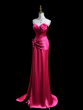Timeless Mermaid Sweetheart Hot Pink Satin Long Prom Dresses Inspiration Party Dress Prom Gowns HZ0311