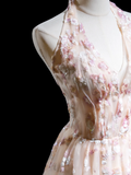 Pretty A line Halter Blush Pink Lace Prom Dresses Formal Dress 18th Birthday Outfits Prom Gown HZ0311